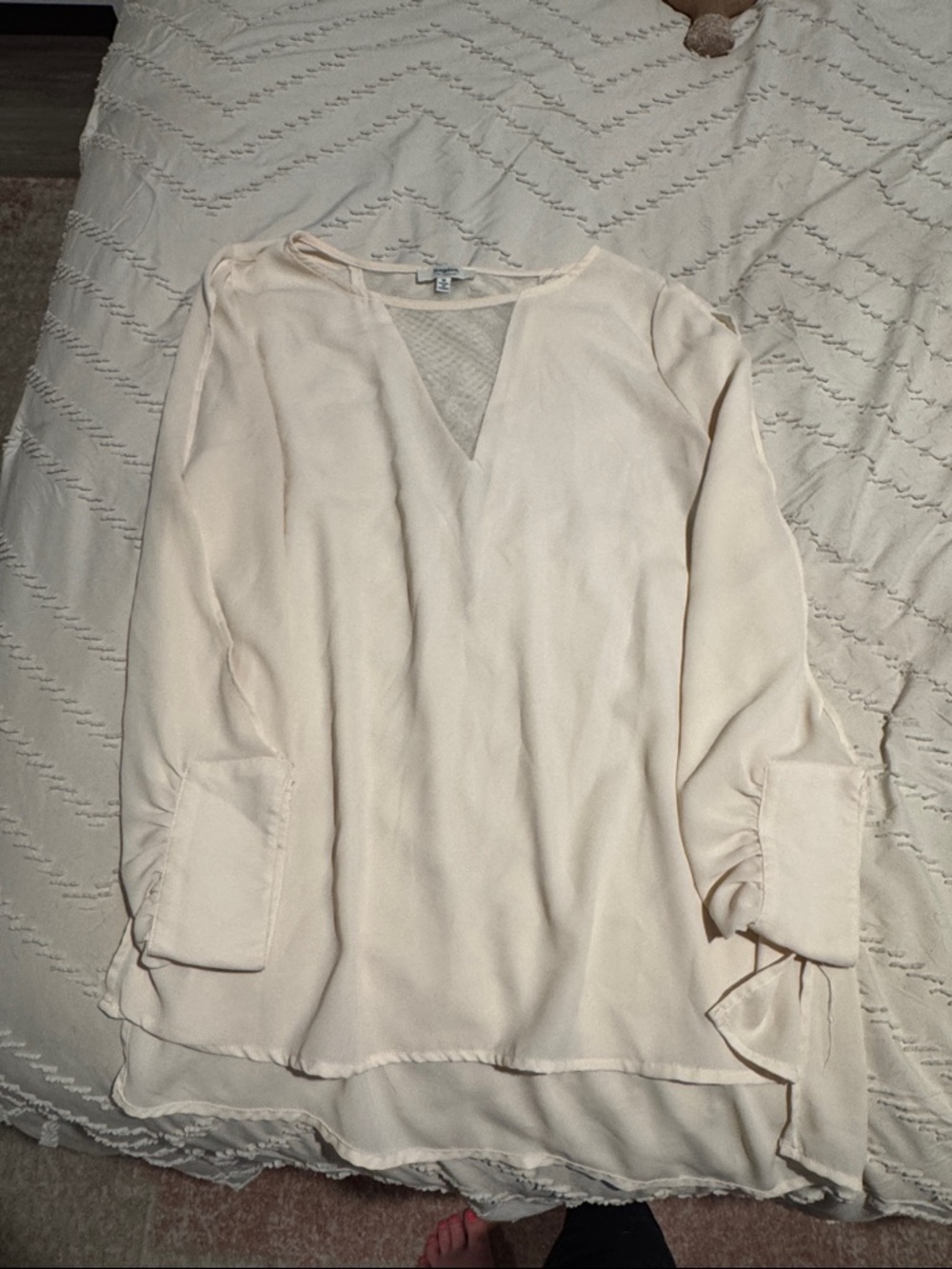 V-Neck Cream Long Sleeve Blouse